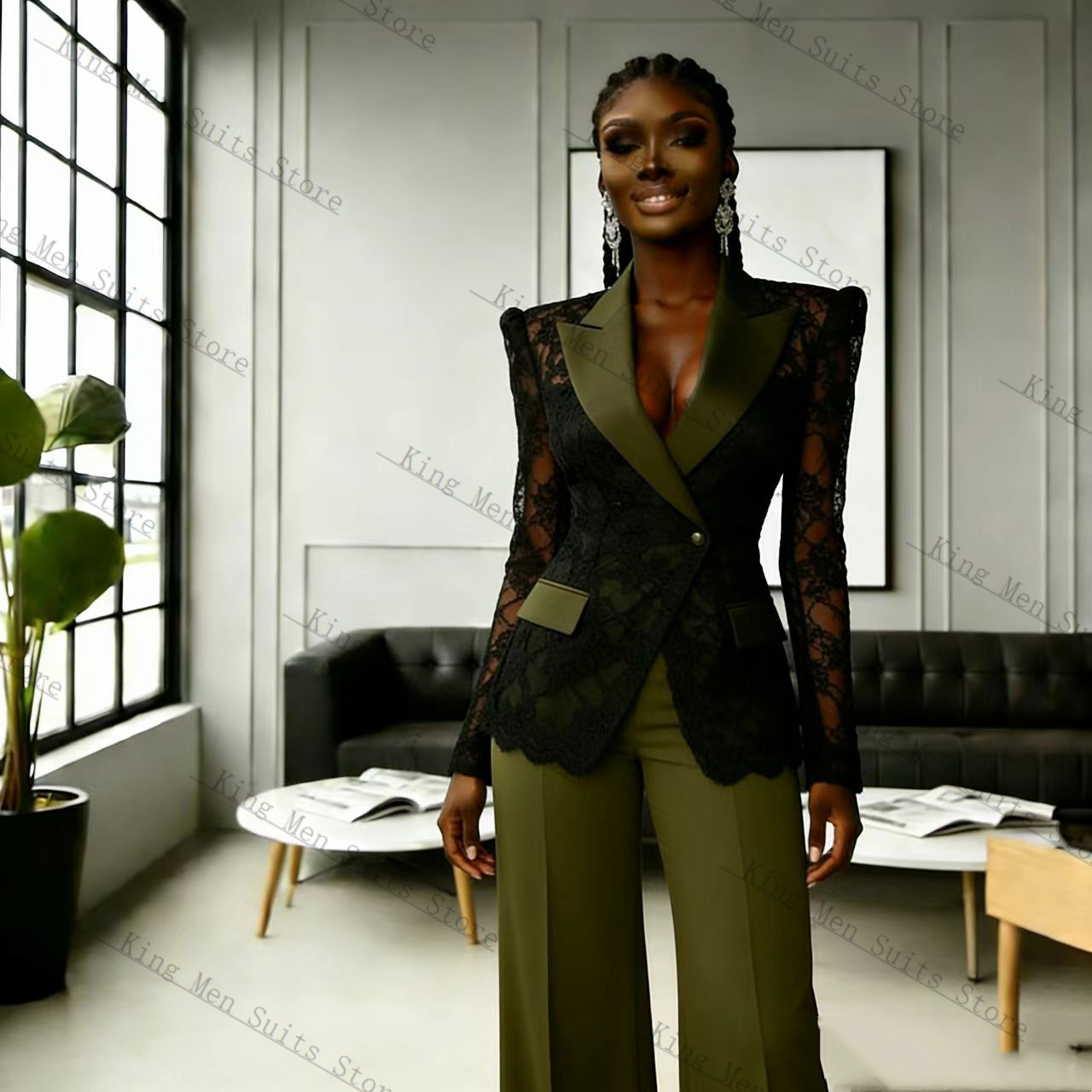 Women'S Green Formal Wear - Ensemble tailleur femme vert et noir