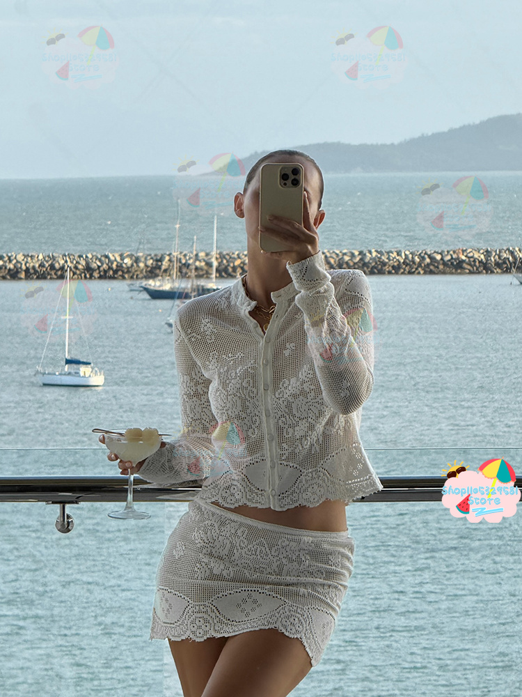 Women'S Holiday Formal Wear - Ensemble deux pièces blanc floral ajouré