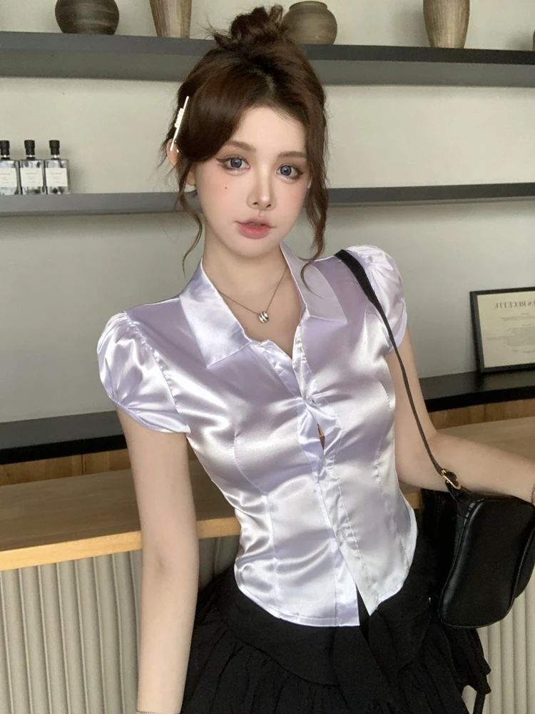 Silk Blouse Button - Chemises en soie sexy d'été pour