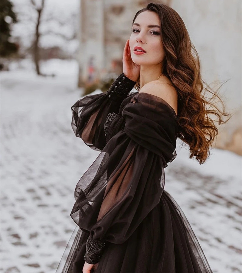 Women'S Gothic Formal Wear - Robe de Mariée Gothique Noire Personnalisée,