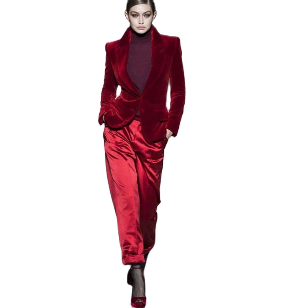 Women'S Formal Wear Wedding - Costume pantalon en velours rouge vin