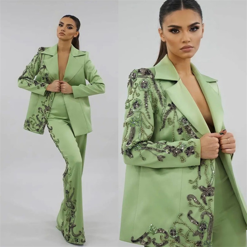 Women'S Green Formal Wear - Ensemble de olympiques en satin vert