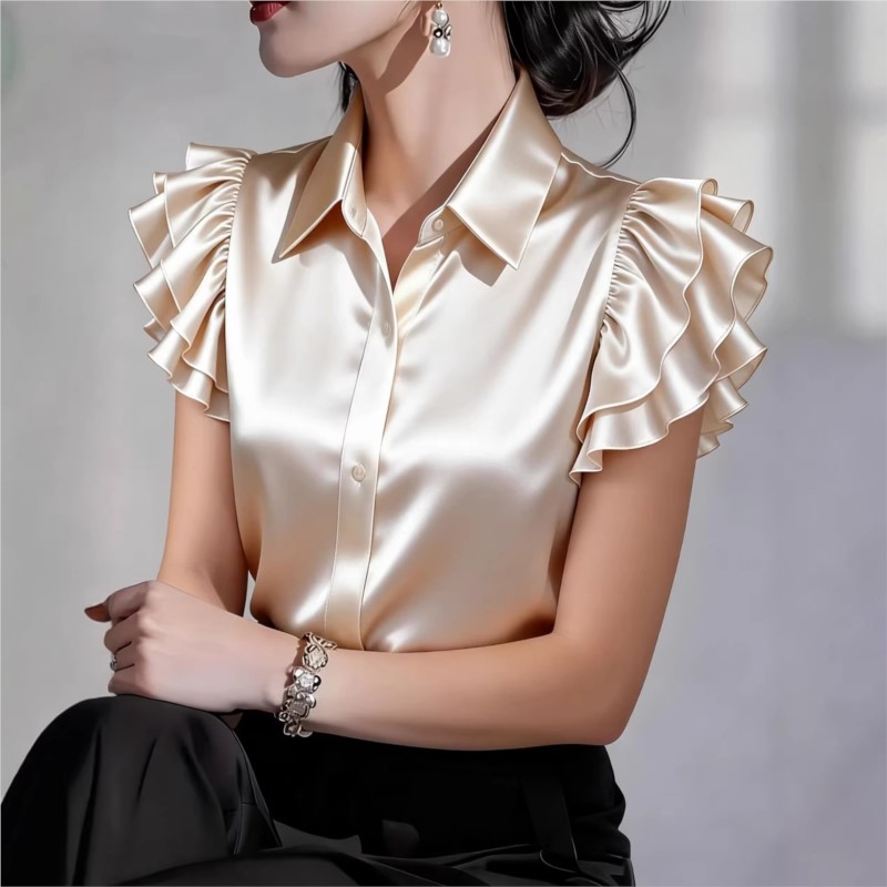 Chemisier décontracté à volant - Silk Blouse Button avis et prix