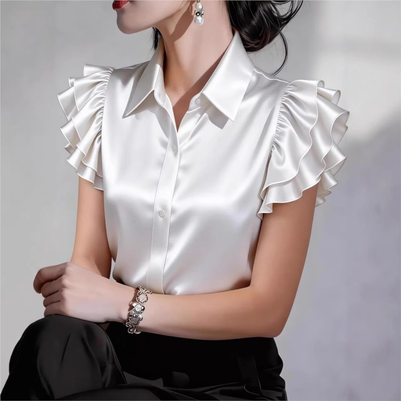 Chemisier décontracté à volant - Silk Blouse Button avis et prix