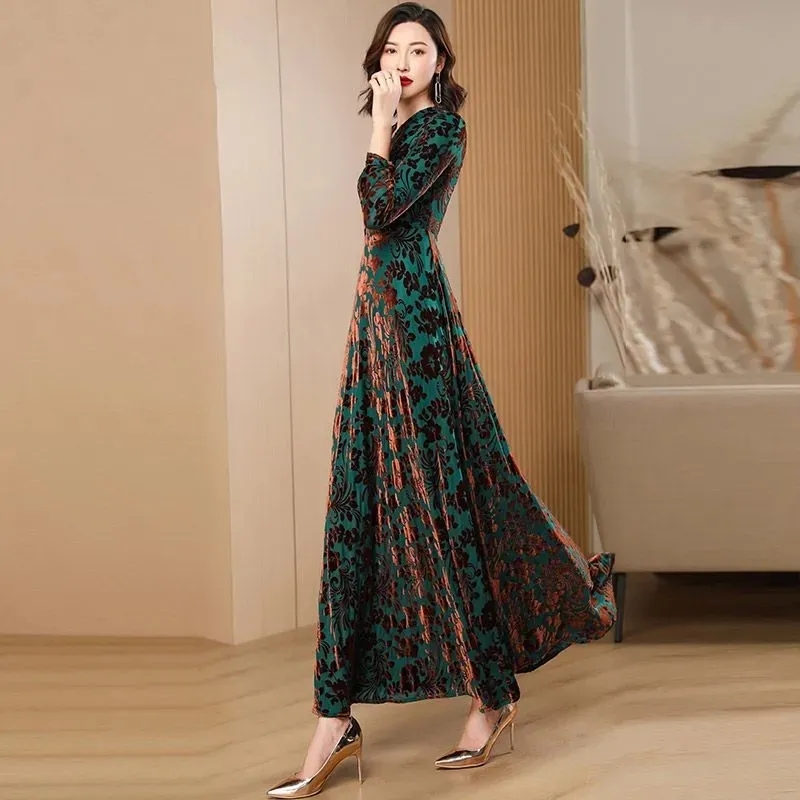 Robe longue en velours doré à  - Women'S Green Formal Wear avis et prix
