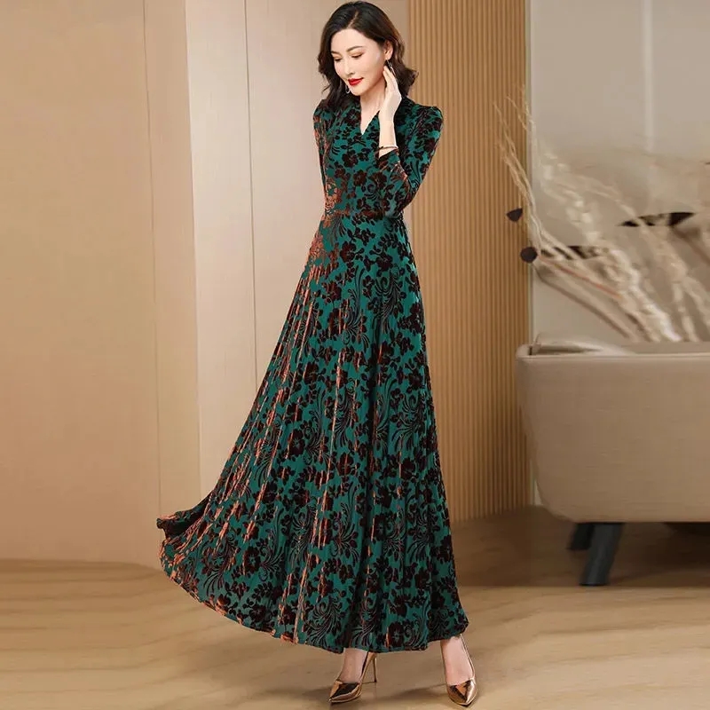 Robe longue en velours doré à  - Women'S Green Formal Wear avis et prix