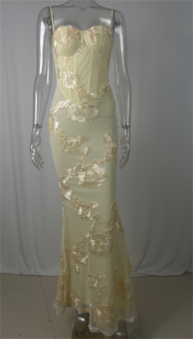 Robe de bal brodée jaune pour  - Women'S Holiday Formal Wear avis et prix