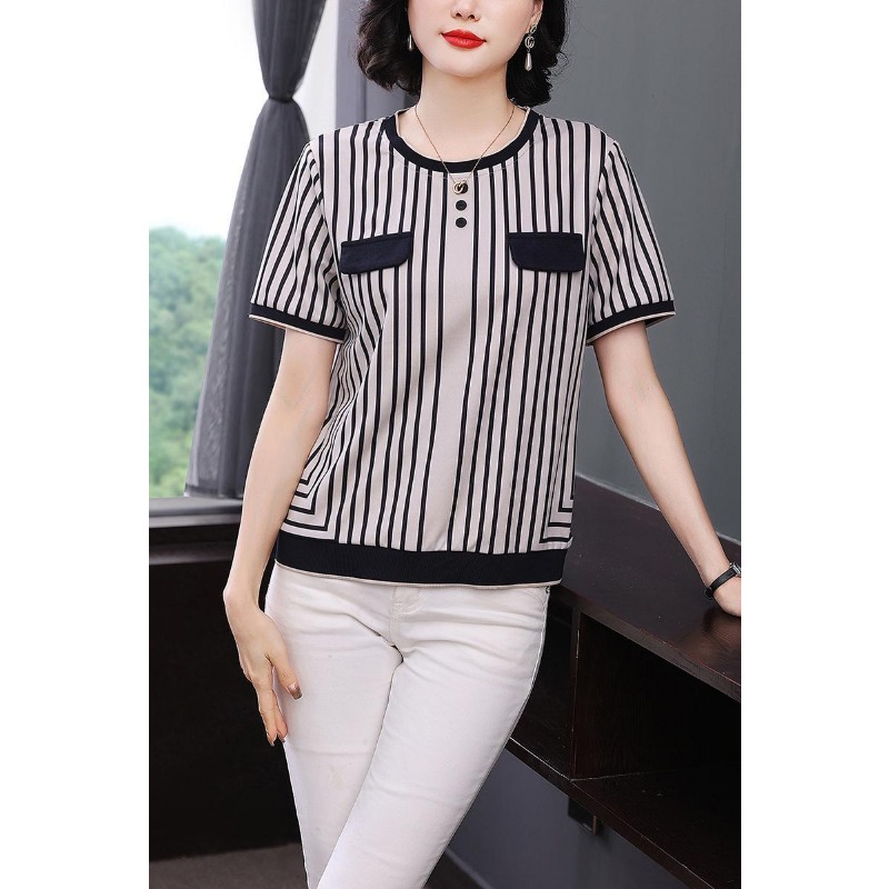 T-shirt rayé en soie glacée po - Silk Blouse Button avis et prix