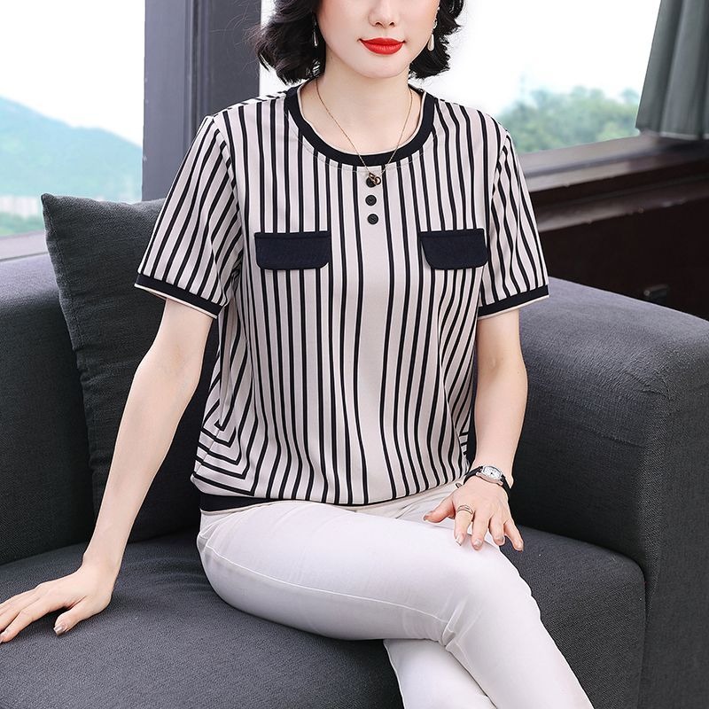 T-shirt rayé en soie glacée po - Silk Blouse Button avis et prix